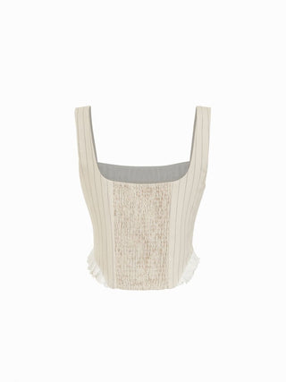Linen-blend Stripe Square Neck Ruffled Top & Low Rise Mini Skirt Set