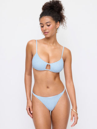 Textured Scoop Neckline Striped Cut Out Bracelet Bikini Set