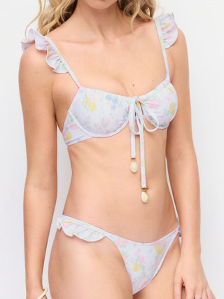 Jersey Sweetheart Floral Shell Detail Ruffle Underwire Low Rise Bikini Set For Swimming Pool Beach