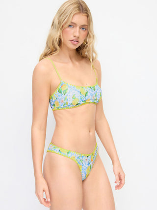 Scoop Neckline Lemon Graphic Contrast Binding Bracelet Bikini Set