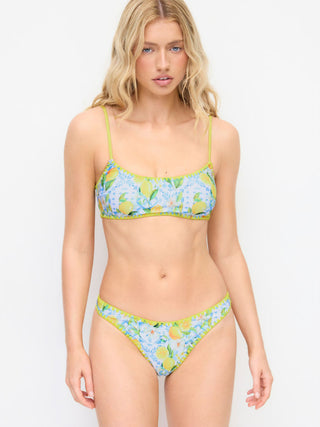 Scoop Neckline Lemon Graphic Contrast Binding Bracelet Bikini Set
