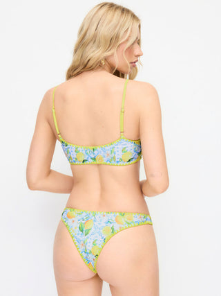 Scoop Neckline Lemon Graphic Contrast Binding Bracelet Bikini Set