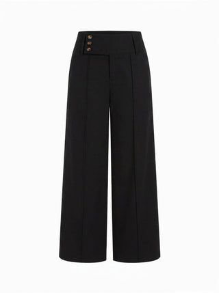 Woven Linen-blend Low Rise Pleated Wide Leg Trousers For Daily Casual Work