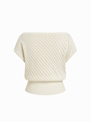 Knit Cotton-blend Pointelle Asymmetrical Neck Oversized Top