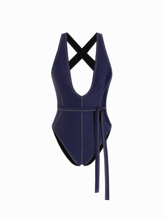 V-neck Side Tie Criss Cross One Piece