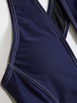 V-neck Side Tie Criss Cross One Piece