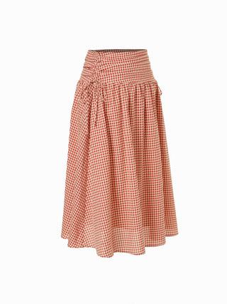 Linen-blend Mid Rise Drawstring A-line Midi Skirt