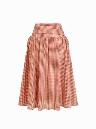 Linen-blend Mid Rise Drawstring A-line Midi Skirt