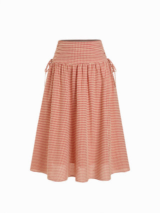 Linen-blend Mid Rise Drawstring A-line Midi Skirt