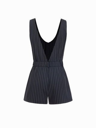 Stripe V-neck Flap Detail Mid Rise Romper