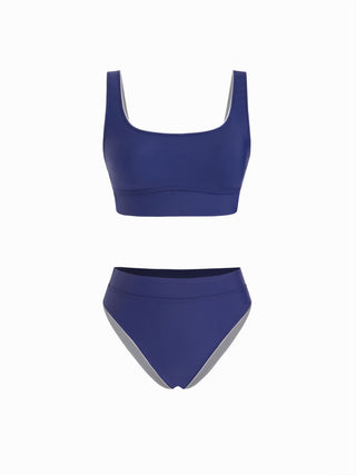U-neckline Tankini Full Coverage Bikini Set