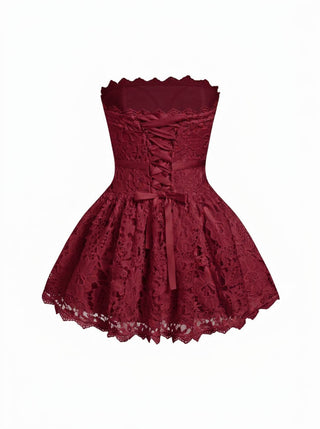Lace Strapless Bowknot Flared Mini dress