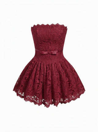 Lace Strapless Bowknot Flared Mini dress