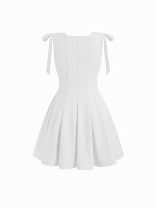 Bowknot Boat Neck Sleeveless Pleated Flared Mini Dress
