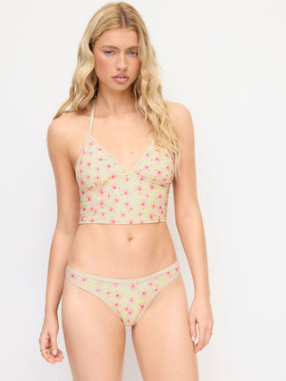 Halter Neckline Floral Tie Back Cheeky Bikini Set