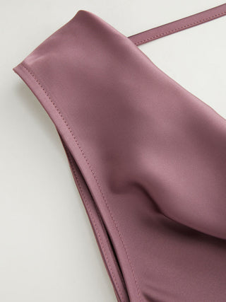 Satin Cowl Neck Backless Metal Detail A-line Mini Dress