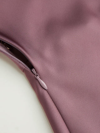 Satin Cowl Neck Backless Metal Detail A-line Mini Dress