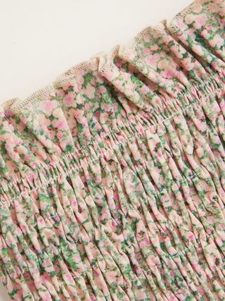 Floral Strapless Shirred Ruffle Hem Crop Bandeau Top