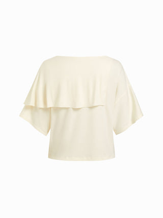 Boat Neck Asymmetrical Draped Short Sleeve Tee