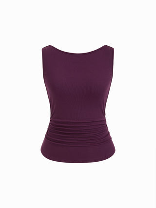 High Stretch Boat Neck Backless Chain Detail Draped Crop Tank Top