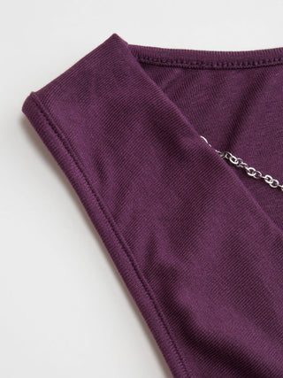 High Stretch Boat Neck Backless Chain Detail Draped Crop Tank Top