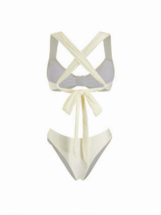 Scoop Neckline Bead Detail Criss-Cross Low Rise Bikini Set