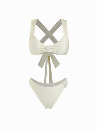 Scoop Neckline Bead Detail Criss-Cross Low Rise Bikini Set