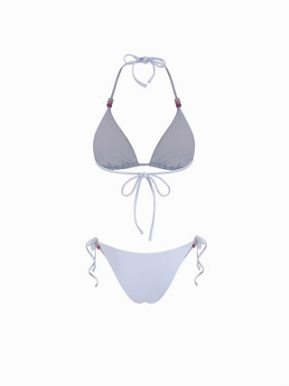 Halter Neckline Color Beaded Triangle Low Rise Tie Side Bikini Set
