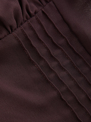 Chiffon Scarf Neck Short Sleeve Cut Out Pleated Blouse