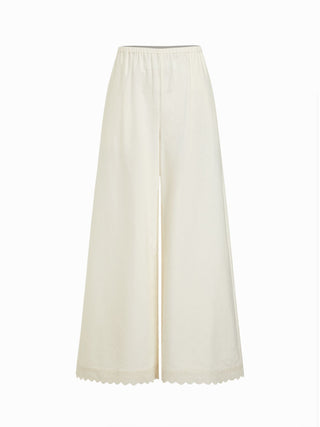 Linen-blend Lace Square Neck Cami Top & Mid Rise Wide Leg Trousers Set