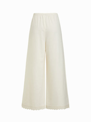 Linen-blend Lace Square Neck Cami Top & Mid Rise Wide Leg Trousers Set