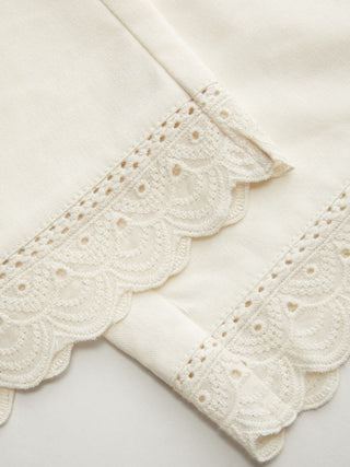 Linen-blend Lace Square Neck Cami Top & Mid Rise Wide Leg Trousers Set