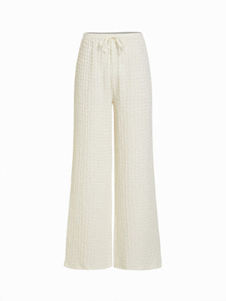 Textured V-neck Vest & Mid Rise Drawstring Wide Leg Trousers Set