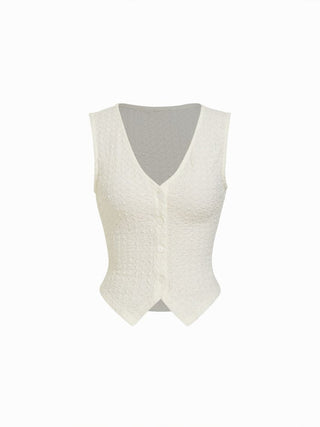 Textured V-neck Vest & Mid Rise Drawstring Wide Leg Trousers Set