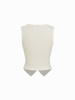 Textured V-neck Vest & Mid Rise Drawstring Wide Leg Trousers Set