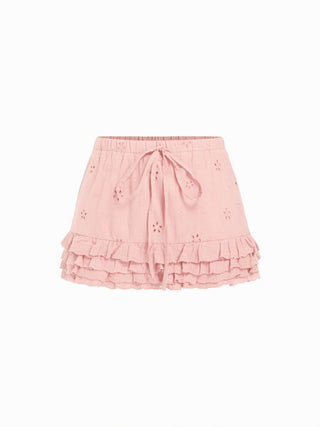 Square Neck Ruffled Top & Low Rise Embroidery Ruffle Hem Mini Skirt Set