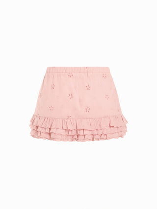 Square Neck Ruffled Top & Low Rise Embroidery Ruffle Hem Mini Skirt Set