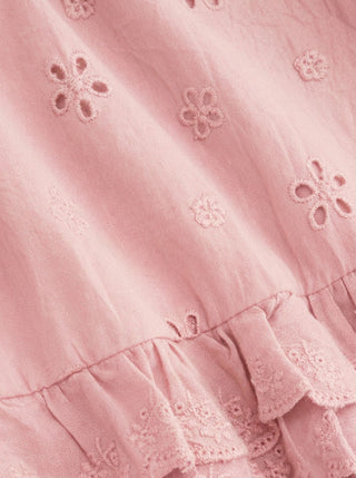 Square Neck Ruffled Top & Low Rise Embroidery Ruffle Hem Mini Skirt Set