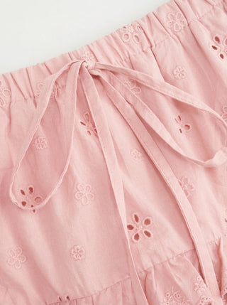 Square Neck Ruffled Top & Low Rise Embroidery Ruffle Hem Mini Skirt Set