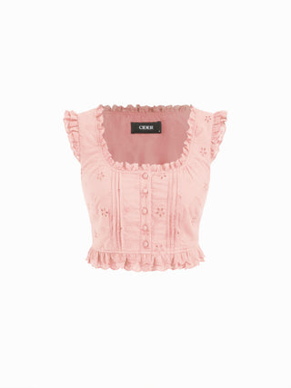 Square Neck Ruffled Top & Low Rise Embroidery Ruffle Hem Mini Skirt Set