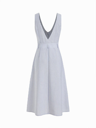 Linen-blend Stripe V-neck A-line Maxi Dress