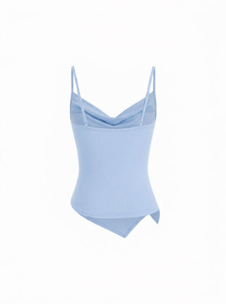 Knit Fabric Cowl Neck Ruched Asymmetrical Hem Cami Top