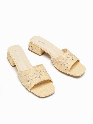 FLOWER CHUNKY HEELED SANDALS