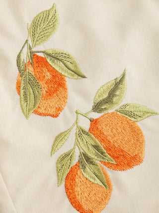 Linen-blend Fruit Graphic Mid Rise Embroidery Shorts