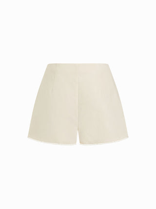 Linen-blend Fruit Graphic Mid Rise Embroidery Shorts