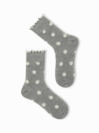 2 PAIRS POLKA DOT & CRIMPED TRIM CREW SOCKS
