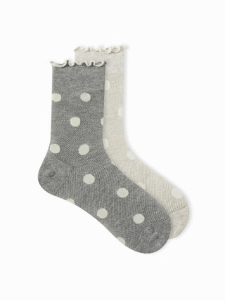 2 PAIRS POLKA DOT & CRIMPED TRIM CREW SOCKS
