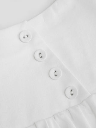 Linen-blend Low Rise Button Detail Scalloped Hem Flared Maxi Skirt