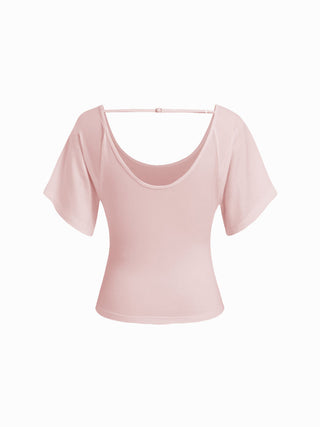 Viscose Scoop Neck Backless Short Sleeve Top
