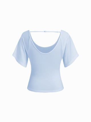 Viscose Scoop Neck Backless Short Sleeve Top